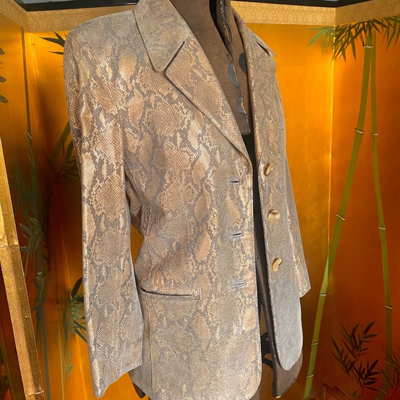 Gold Leather Snakeskin Jacket 12 w/ Skirt - Picture 1 of 8